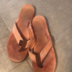 Pink rainbow flip flops